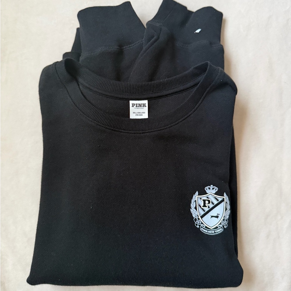 PINK Victoria's Secret Black Crewneck Sweatshirt with Logo Tag